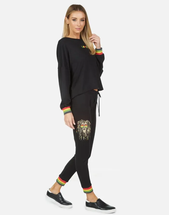 Women039s Valencia Rasta Lion Black Lauren Moshi Long Sweatpants