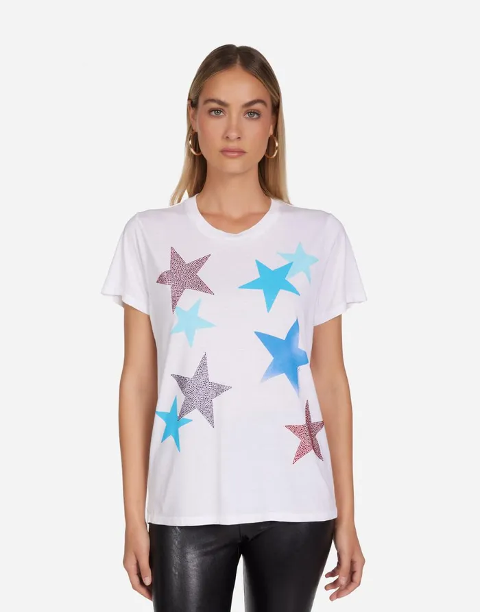 Women039s Wolf Color Crystal Multi Stars White Lauren Moshi Short Sleeve