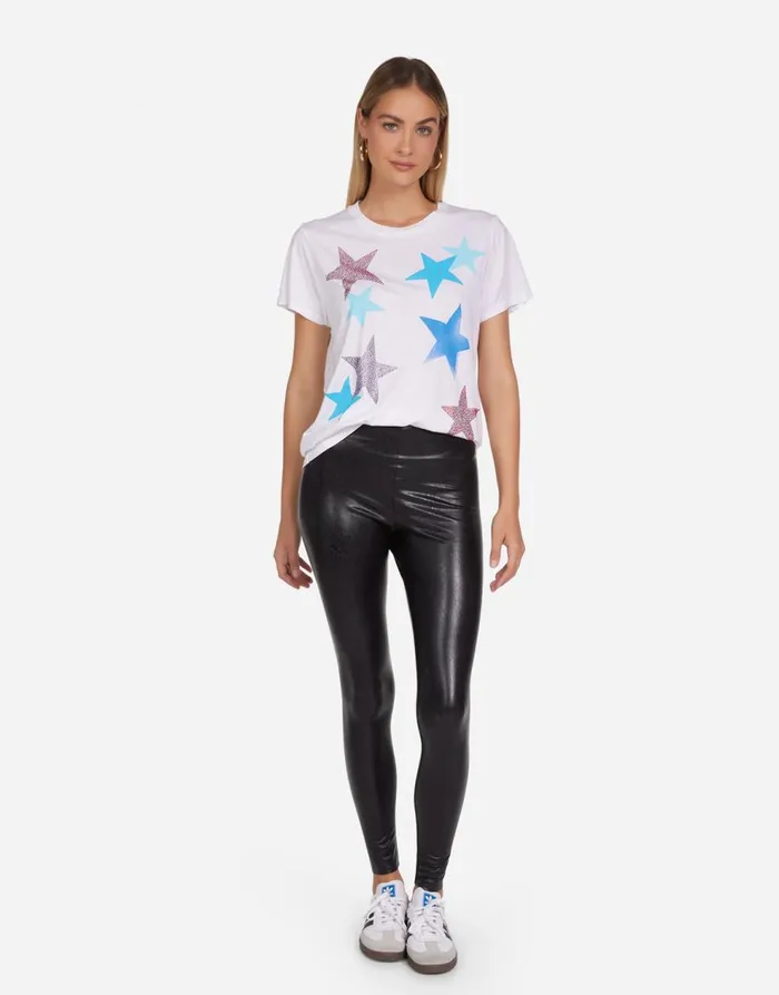 Women039s Wolf Color Crystal Multi Stars White Lauren Moshi Short Sleeve