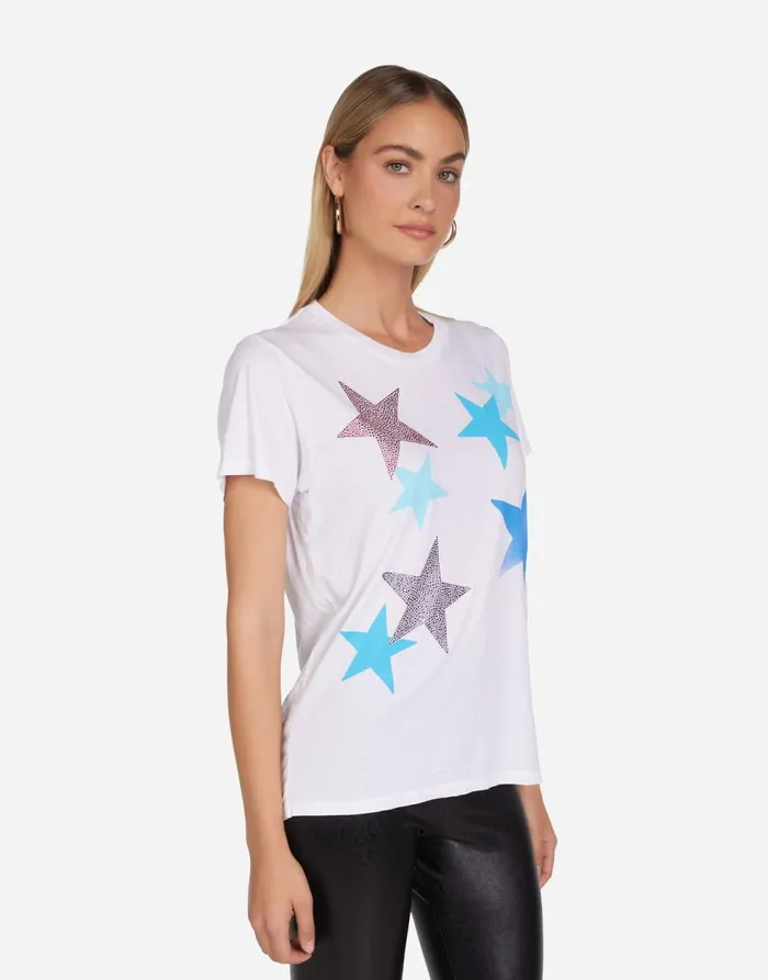 Women039s Wolf Color Crystal Multi Stars White Lauren Moshi Short Sleeve