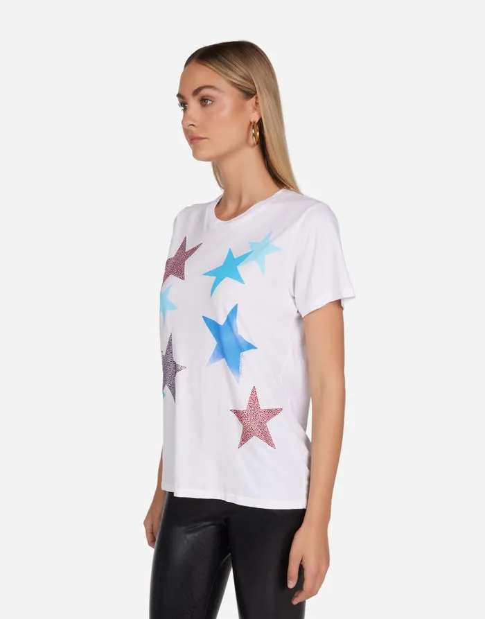 Women039s Wolf Color Crystal Multi Stars White Lauren Moshi Short Sleeve