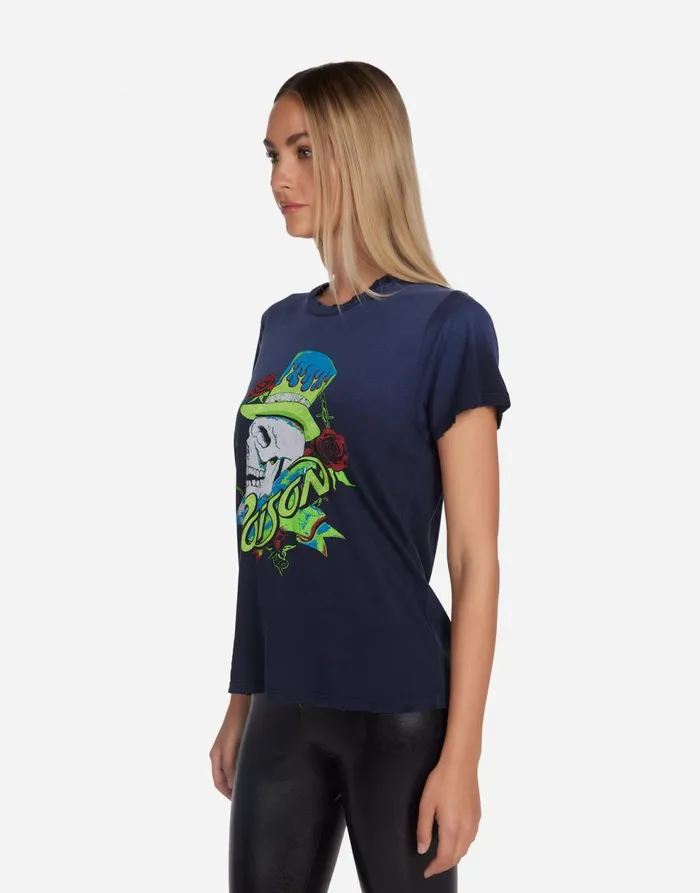 Women039s Wolf Neon Poison Skull Navy Ombre Lauren Moshi Short Sleeve