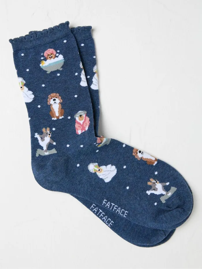 Women 3 For 2 Socks Fat Face Blue Spa Dogs Socks 1 Pack Size 47