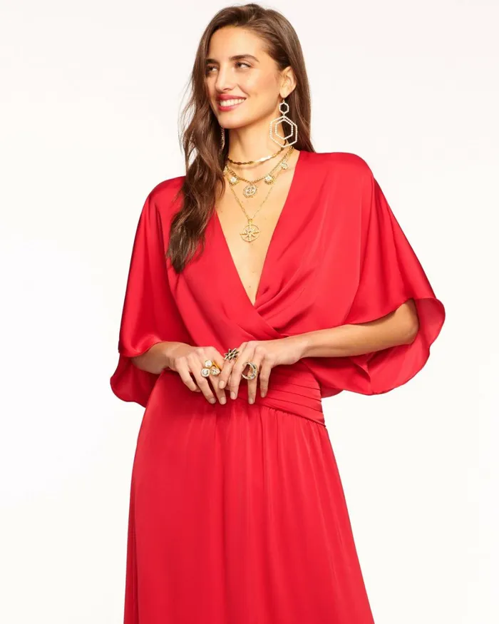 Women Adiel Wrap Midi Dress Soiree Red Ramy Brook Dresses