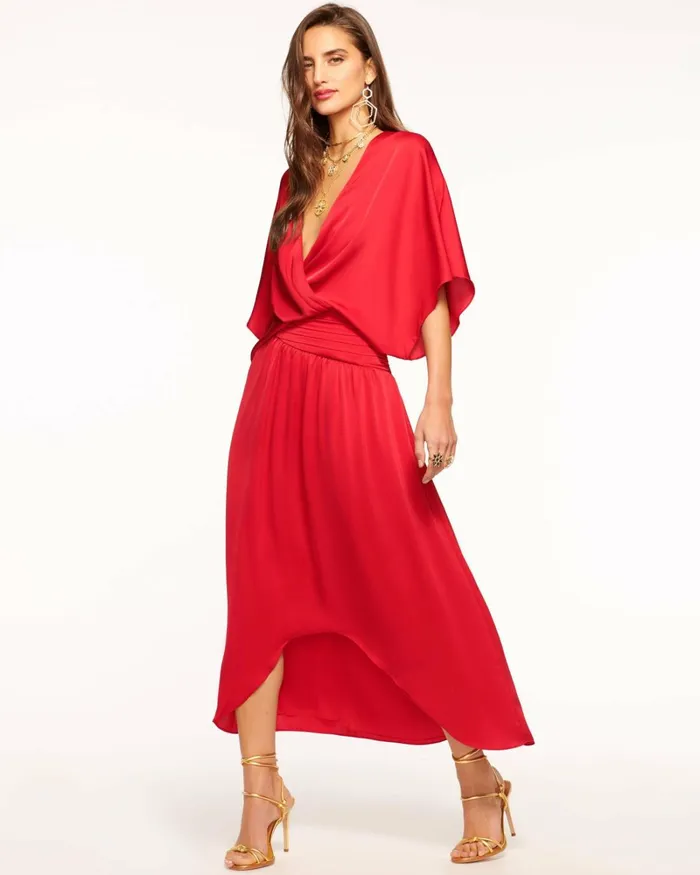 Women Adiel Wrap Midi Dress Soiree Red Ramy Brook Dresses