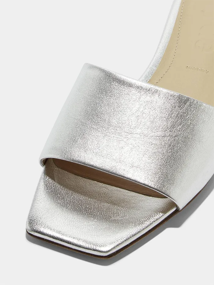 Women Aeyde ANNA Silver Leather Flat Slide Aeyde Flat Sandals
