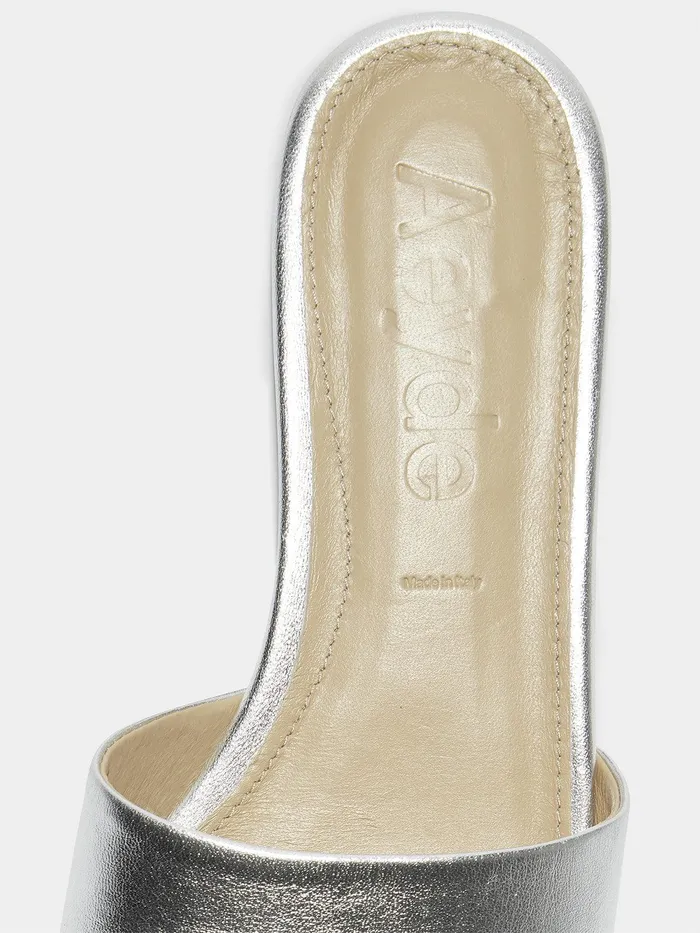 Women Aeyde ANNA Silver Leather Flat Slide Aeyde Flat Sandals