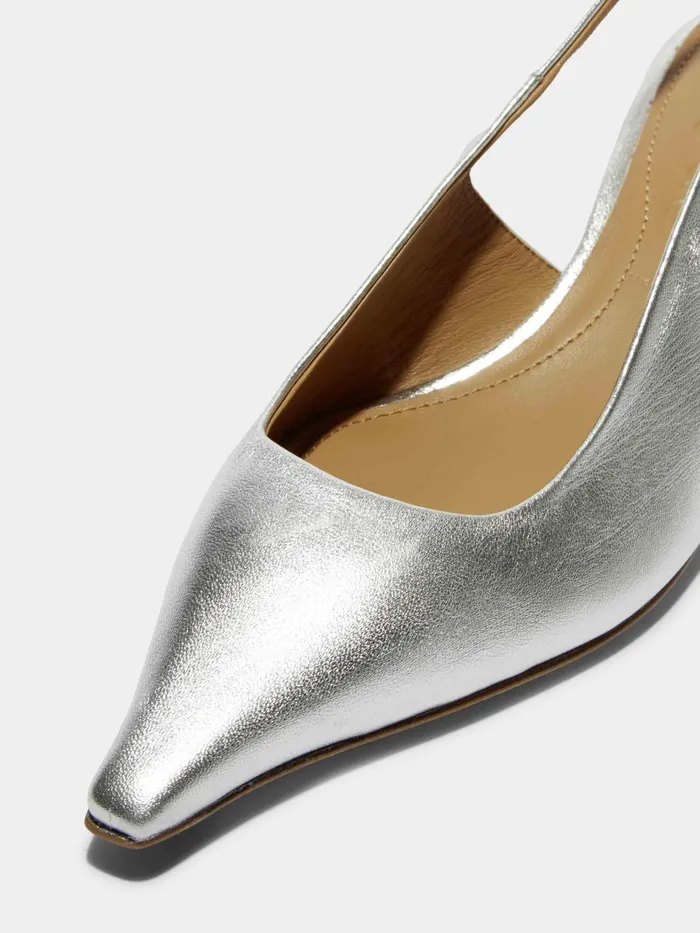 Women Aeyde CATRINA Silver Kitten Heel Pump Aeyde Slingbacks