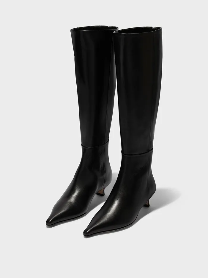 Women Aeyde ZAZIE Black Kitten Heel KneeHigh Boot Aeyde KneeHigh Boots
