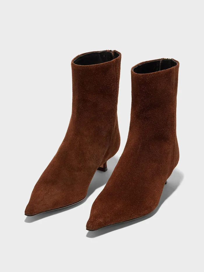 Women Aeyde ZOE Brown Suede Kitten Heel Ankle Boot Aeyde Ankle Boots