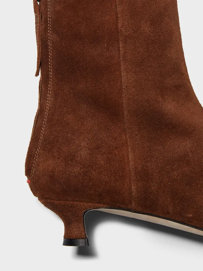 Women Aeyde ZOE Brown Suede Kitten Heel Ankle Boot Aeyde Ankle Boots