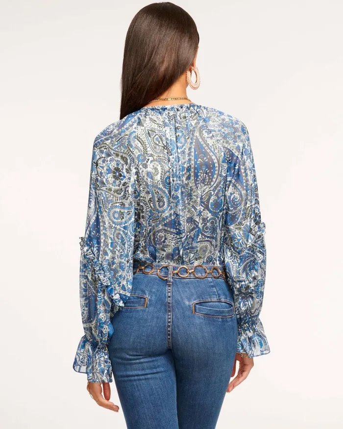 Women Aria Button Down Blouse Blue Paisley Ramy Brook Tops Women Aria Button Down Blouse Blue Paisley Ramy Brook Tops