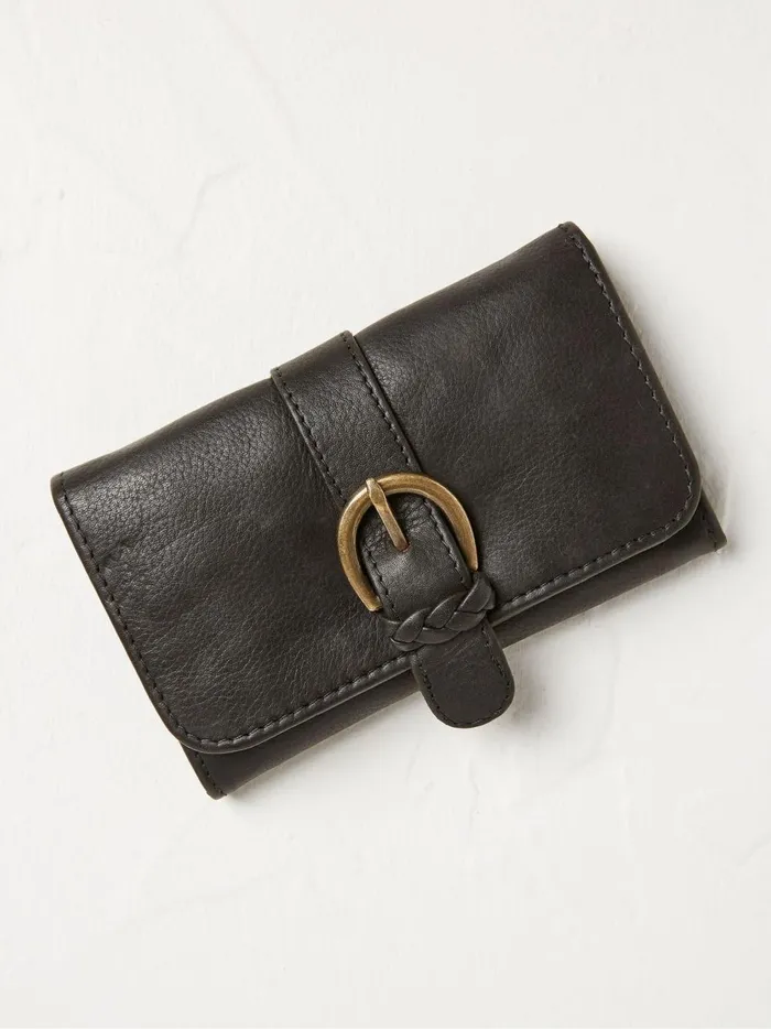 Women Bags and Purses Fat Face Harlow Black Round Buckle Foldover Purse
