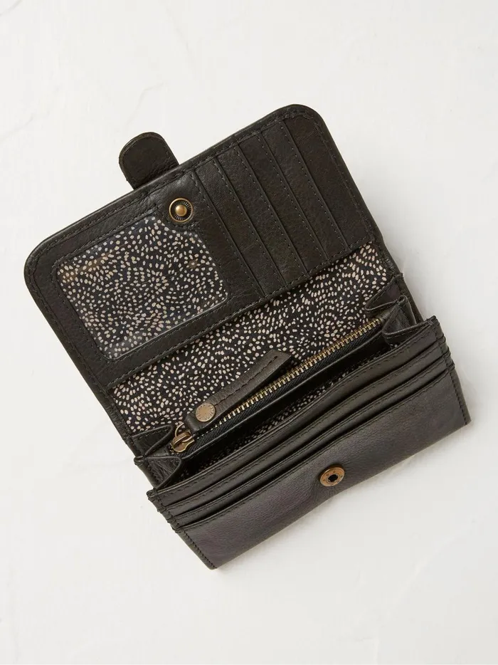 Women Bags and Purses Fat Face Harlow Black Round Buckle Foldover Purse