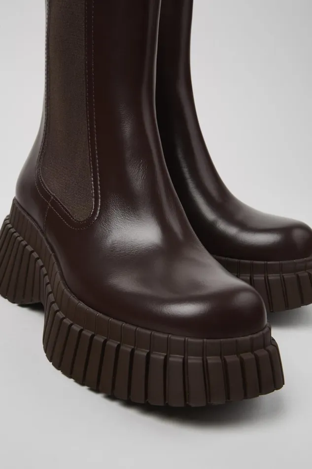 Women BCN Brown Leather Chelsea Boots Camper Wedges