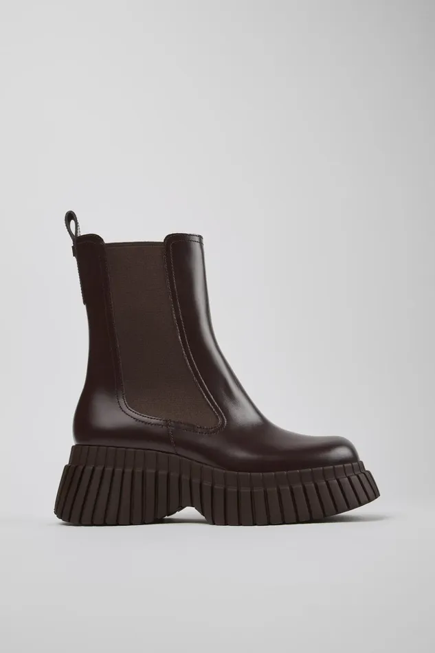 Women BCN Brown Leather Chelsea Boots Camper Wedges