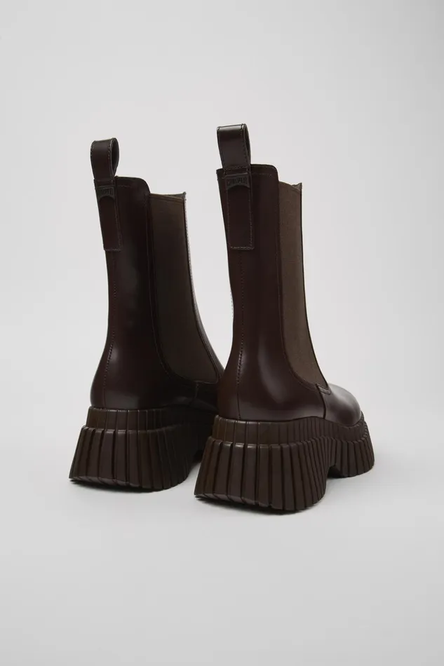 Women BCN Brown Leather Chelsea Boots Camper Wedges