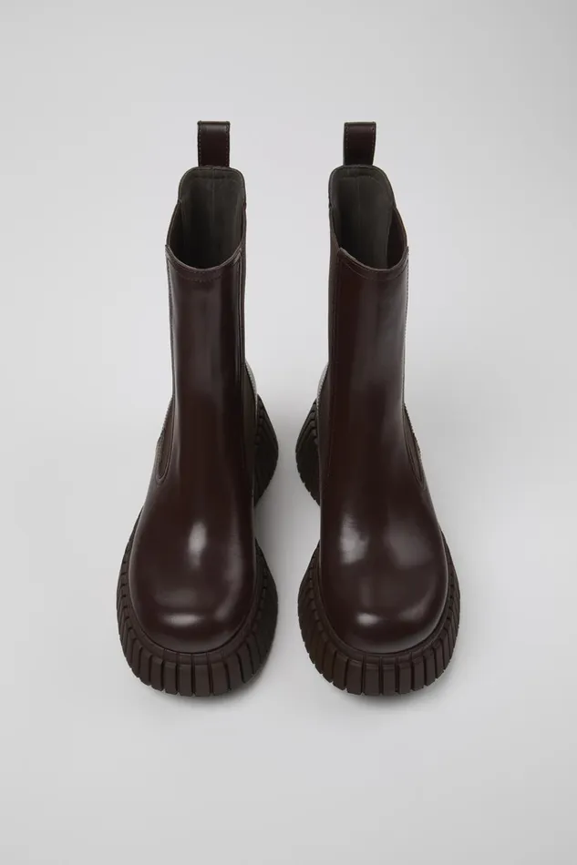 Women BCN Brown Leather Chelsea Boots Camper Wedges