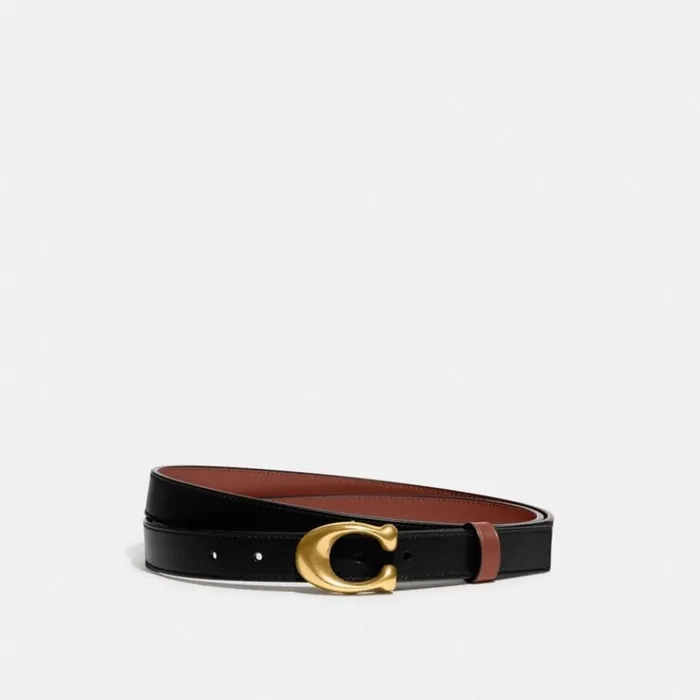 Women Belts Coach Sculpted C Buckle Cut To Size Reversible Belt 25 Mm Brassblack 1941 Red