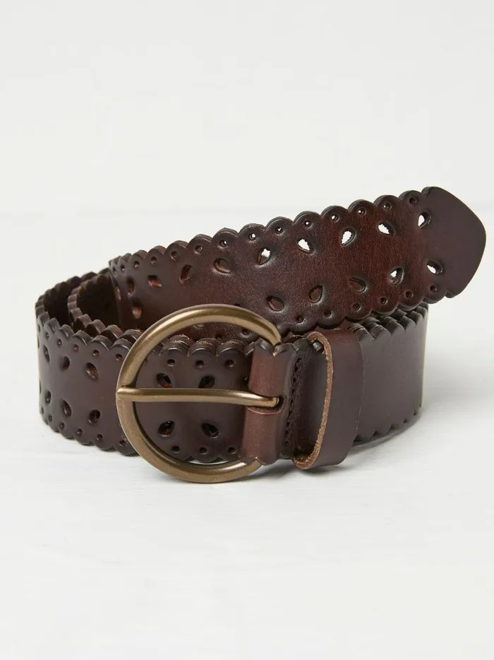 Women Belts Fat Face Brown Scalloped Jean Belt