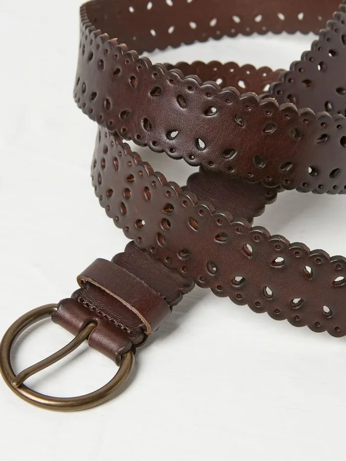 Women Belts Fat Face Brown Scalloped Jean Belt