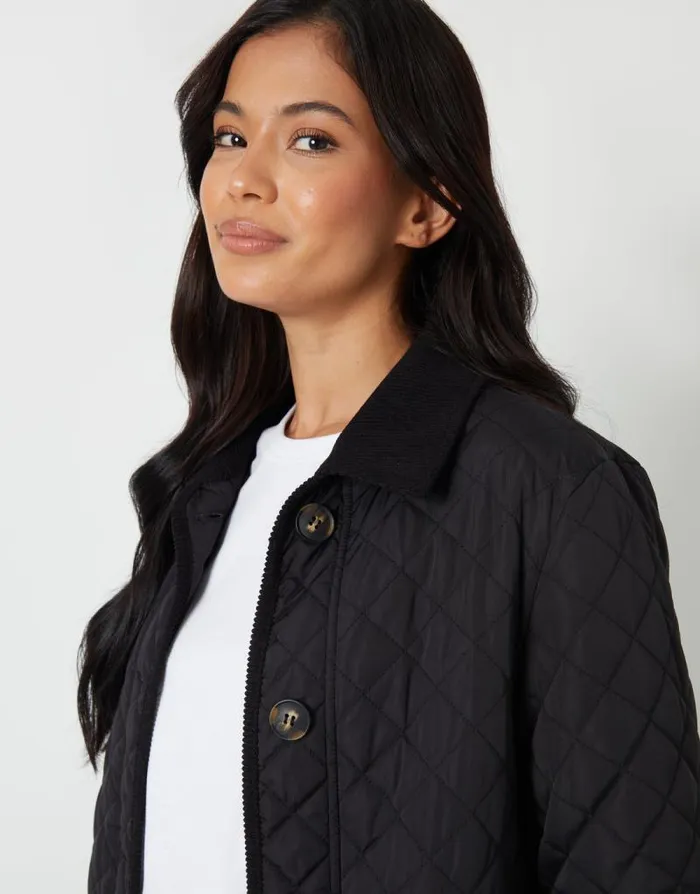 Women Black Button Up Collared Diamond Quilted Maxi Coat Threadbare Jackets Women Black Button Up Collared Diamond Quilted Maxi Coat Threadbare Jackets
