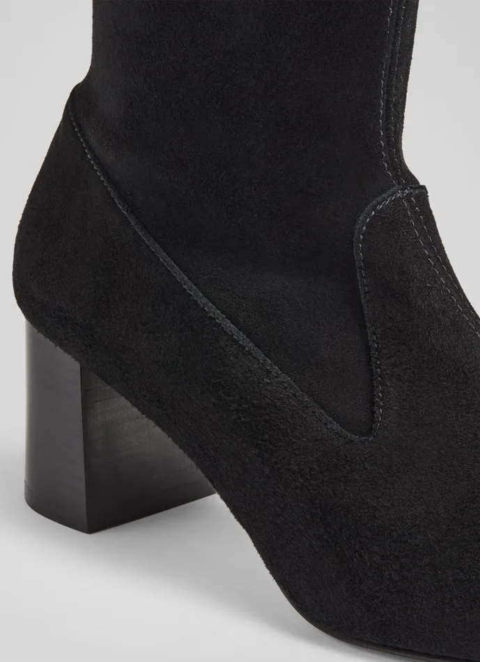 Women Boots LKBennett Davina Black Stretch Suede KneeHigh Boots Black