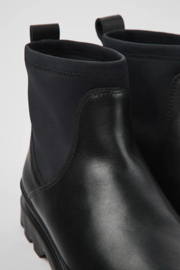 Women Brutus Black Leather And Textile Ankle Boots Camper Ankle Boots