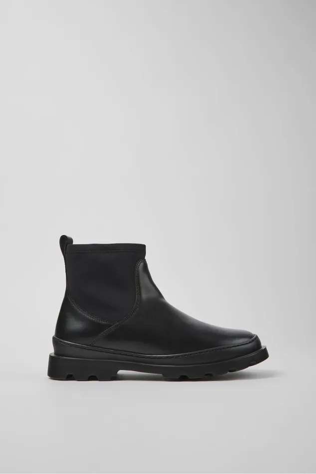 Women Brutus Black Leather And Textile Ankle Boots Camper Ankle Boots