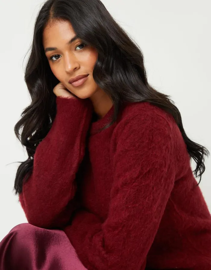 Women Burgundy Brushed Knitted Jumper Threadbare Jumpers Women Burgundy Brushed Knitted Jumper Threadbare Jumpers
