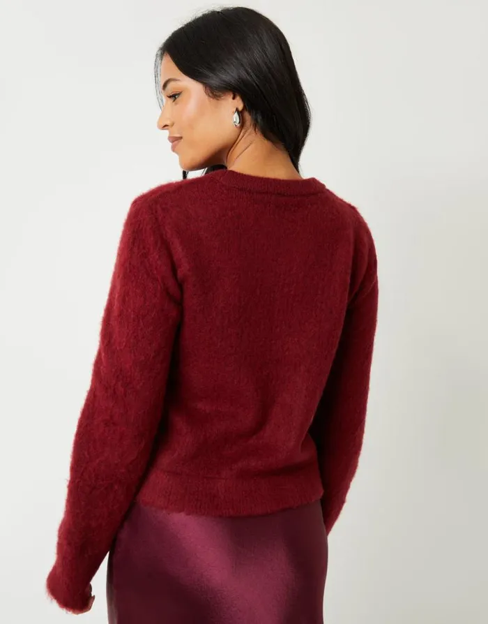 Women Burgundy Brushed Knitted Jumper Threadbare Jumpers Women Burgundy Brushed Knitted Jumper Threadbare Jumpers