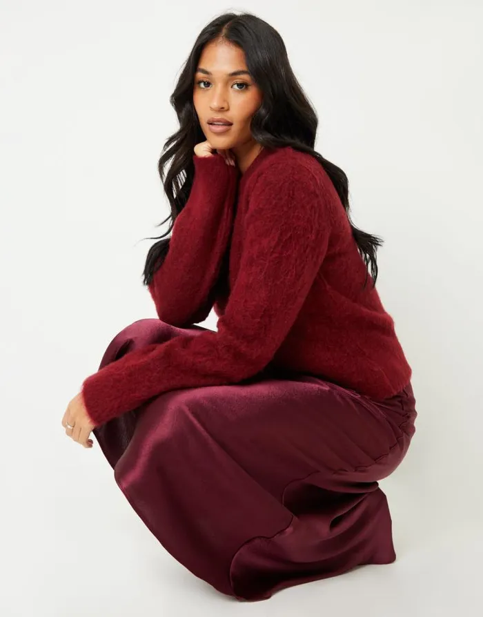 Women Burgundy Brushed Knitted Jumper Threadbare Jumpers Women Burgundy Brushed Knitted Jumper Threadbare Jumpers