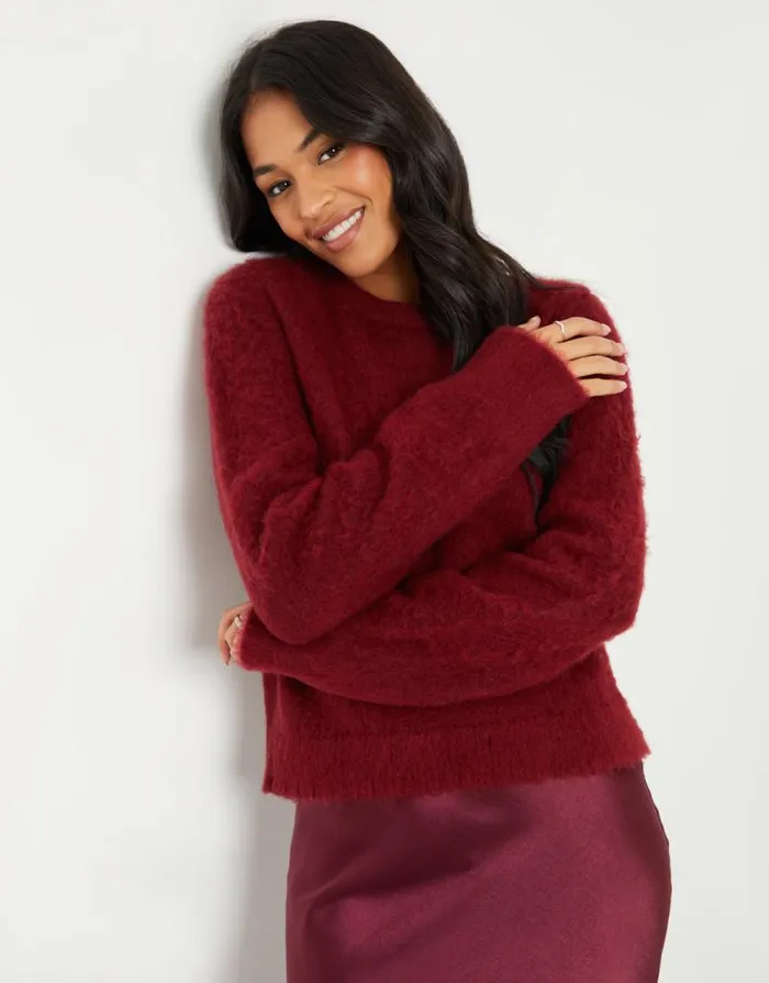Women Burgundy Brushed Knitted Jumper Threadbare Jumpers Women Burgundy Brushed Knitted Jumper Threadbare Jumpers