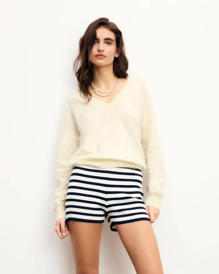 Women Cashmere Sweaters From Future Brushed VNeck Sweater White