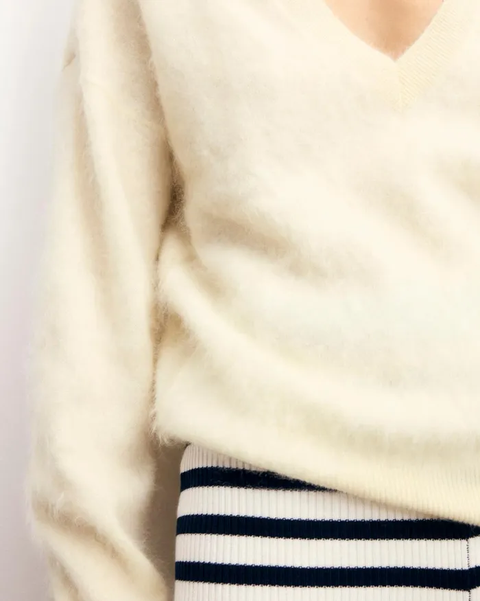 Women Cashmere Sweaters From Future Brushed VNeck Sweater White