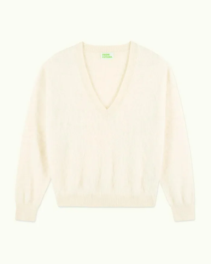 Women Cashmere Sweaters From Future Brushed VNeck Sweater White