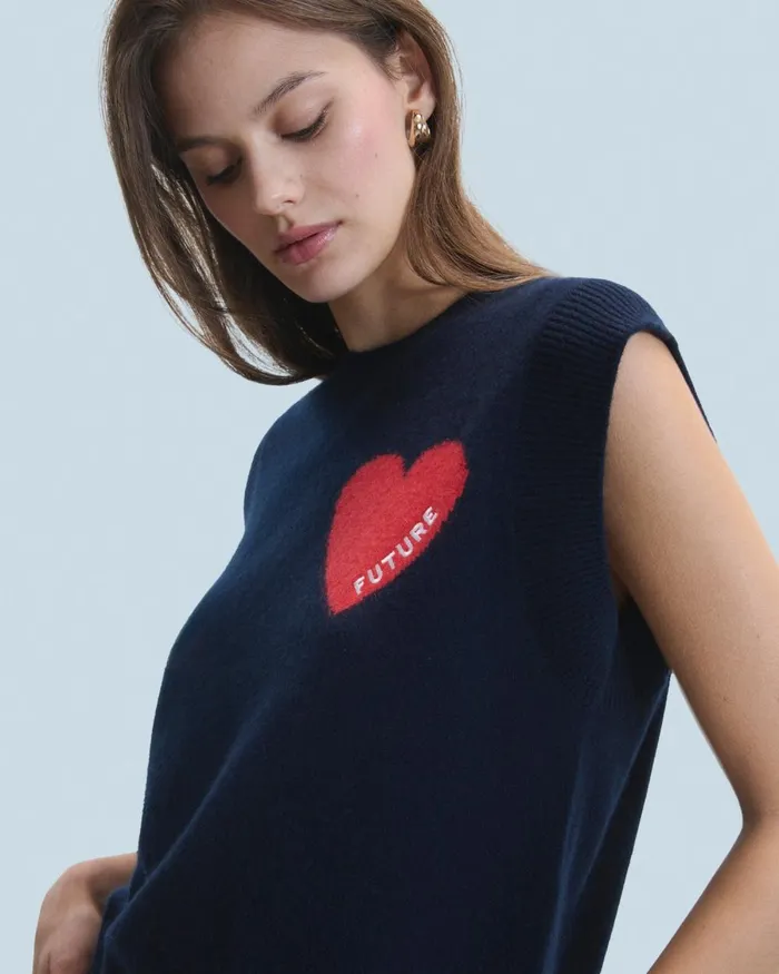 Women Cashmere Sweaters From Future Light Heart Sleeveless Sweater Navy