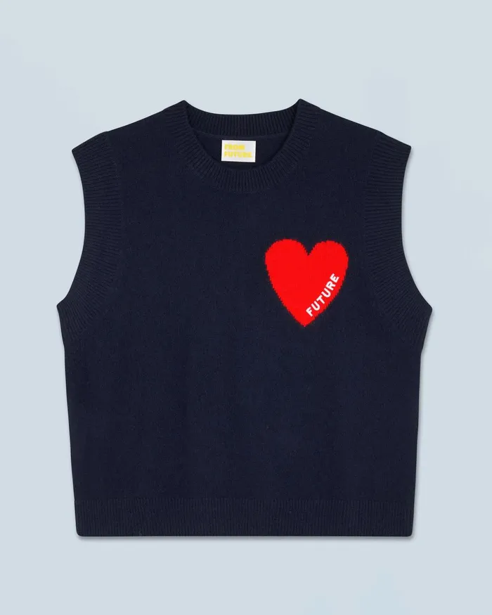 Women Cashmere Sweaters From Future Light Heart Sleeveless Sweater Navy