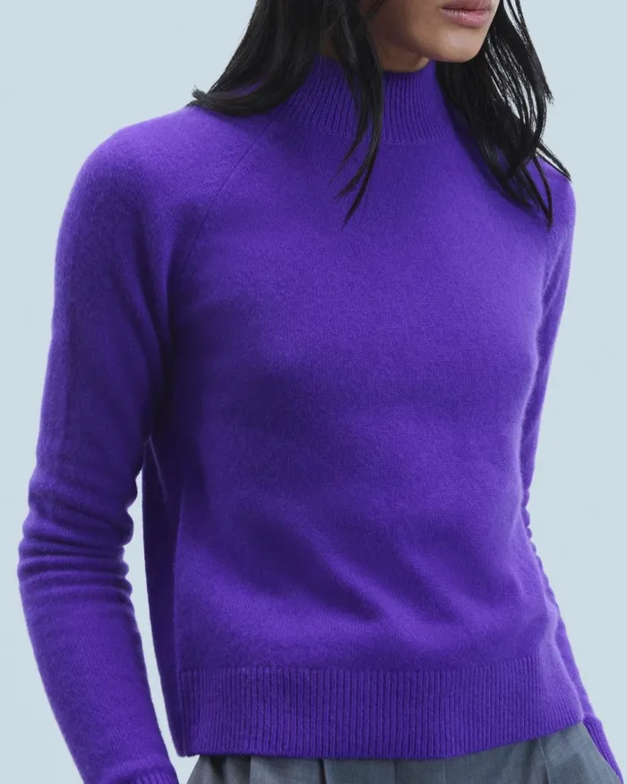 Women Cashmere Sweaters From Future Lightweight Mock Neck Sweater Pop Purple