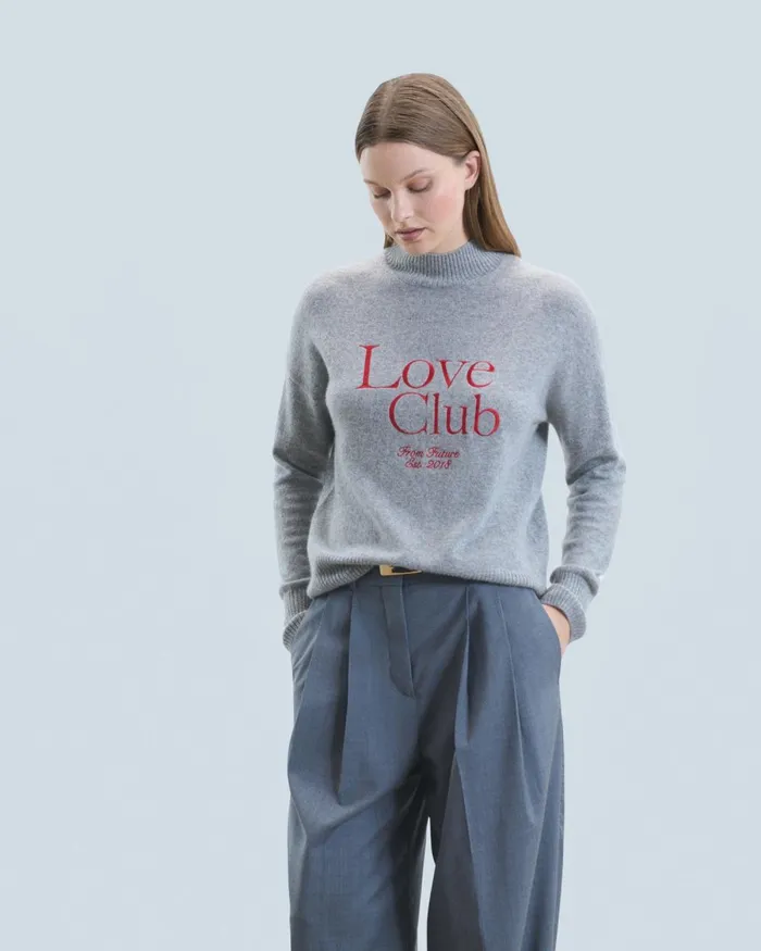 Women Cashmere Sweaters From Future Mock Neck Love Club Sweater Dark Heather Gray