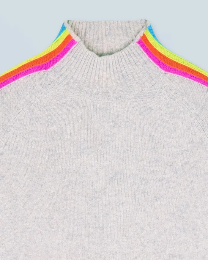 Women Cashmere Sweaters From Future Mock Neck Sweater With Multico Light Stripes Sleeves Light Heather Gray