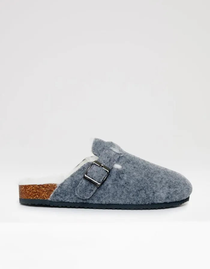 Women Charcoal Felt Faux Fur Lined Clog Mule Slippers Threadbare Slippers Women Charcoal Felt Faux Fur Lined Clog Mule Slippers Threadbare Slippers