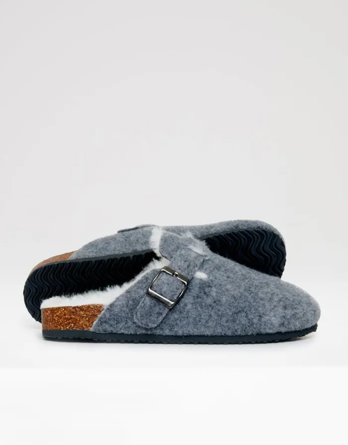 Women Charcoal Felt Faux Fur Lined Clog Mule Slippers Threadbare Slippers Women Charcoal Felt Faux Fur Lined Clog Mule Slippers Threadbare Slippers