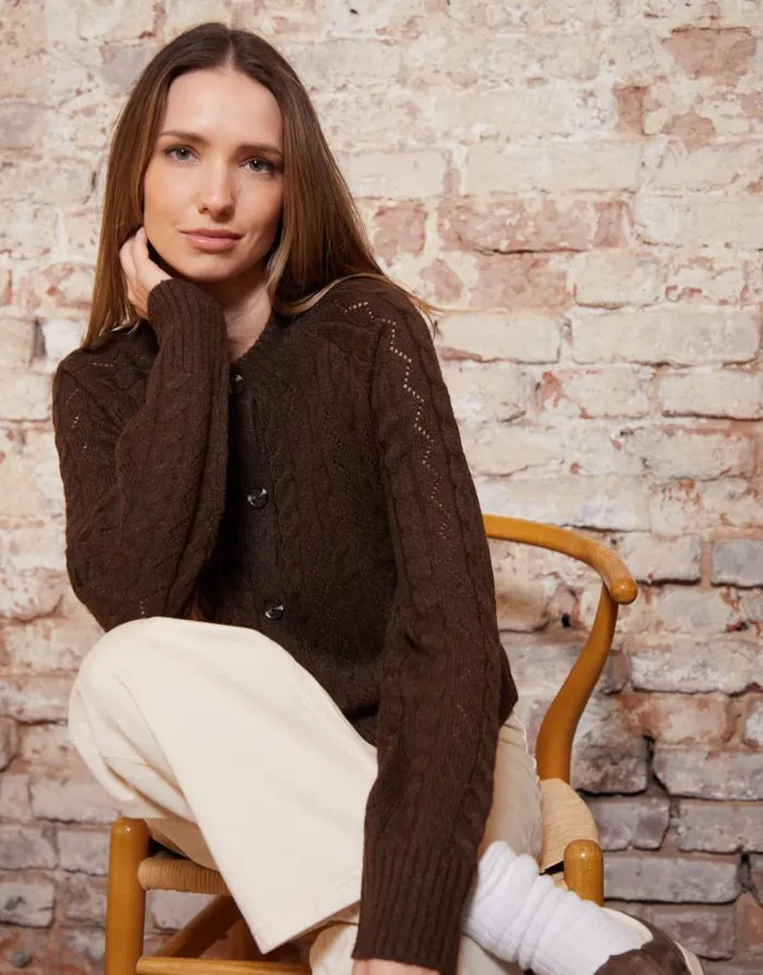 Women Chocolate Button Up Pointelle Knit Cardigan Threadbare Cardigans Women Chocolate Button Up Pointelle Knit Cardigan Threadbare Cardigans