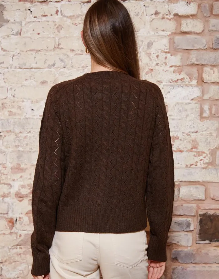 Women Chocolate Button Up Pointelle Knit Cardigan Threadbare Cardigans Women Chocolate Button Up Pointelle Knit Cardigan Threadbare Cardigans