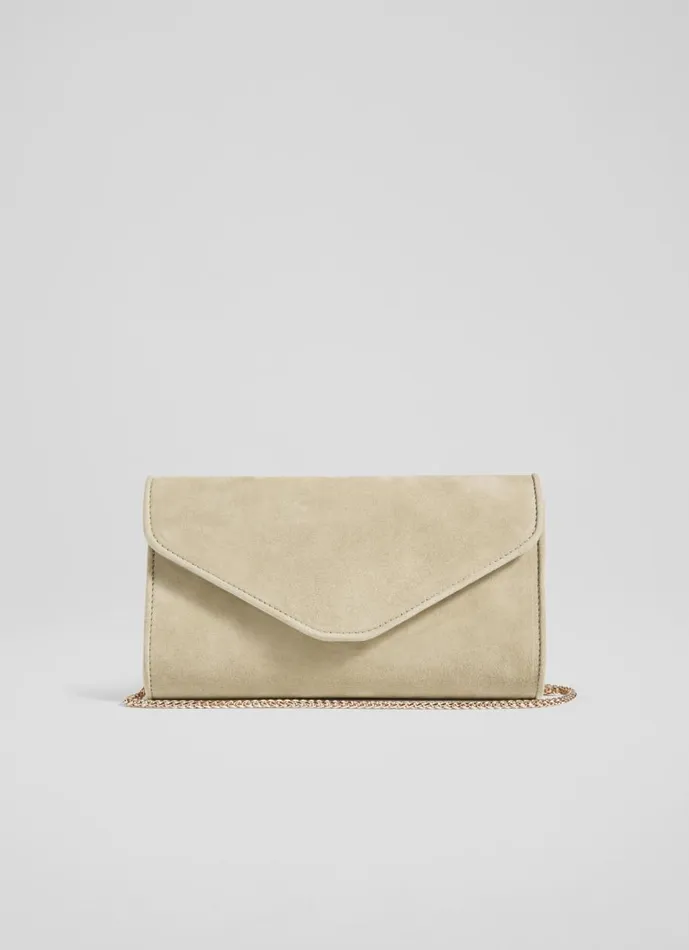 Women Clutch Bags LKBennett Dominica Beige Suede Clutch Bag