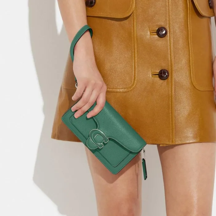 Women Clutches Coach Tabby Crossbody Wristlet Silverbright Green