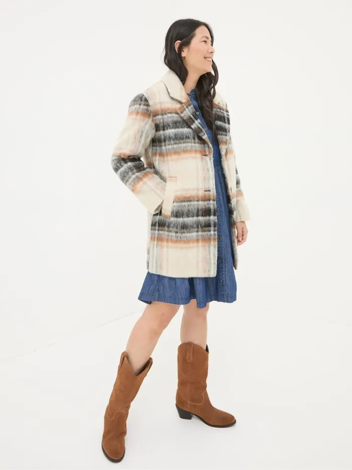Women Coats and Jackets Fat Face Brown Marin Wool Blend Coat