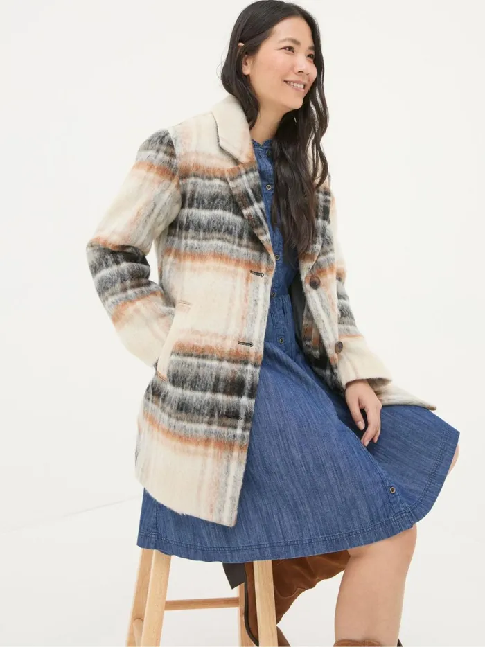 Women Coats and Jackets Fat Face Brown Marin Wool Blend Coat