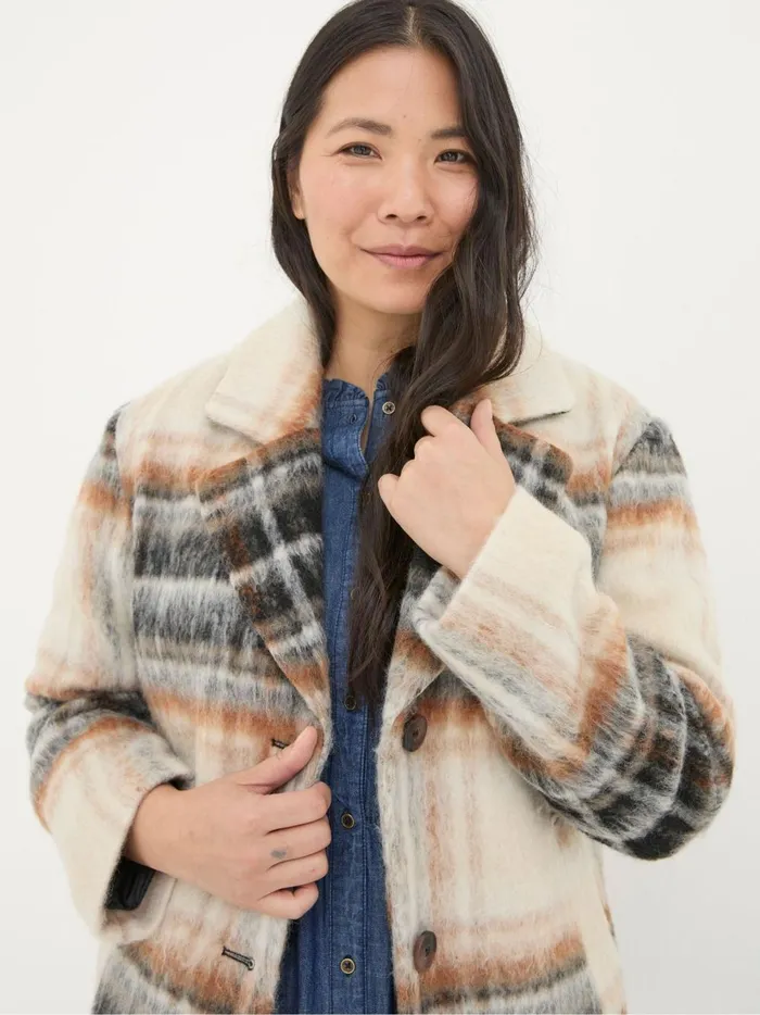 Women Coats and Jackets Fat Face Brown Marin Wool Blend Coat